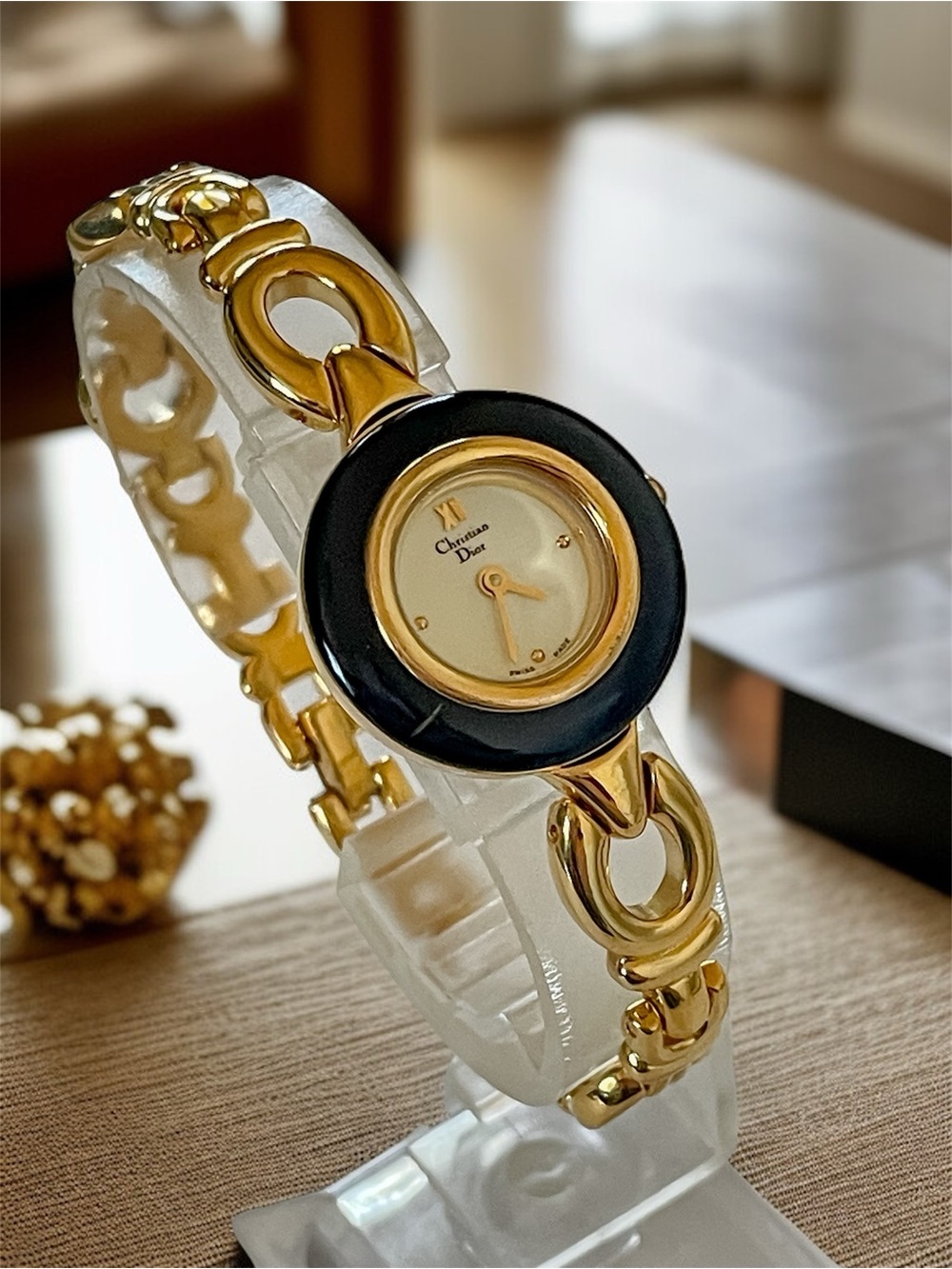 Christian Dior Gold With Black Change Bezel Link Bracelet Watch - Picture 10 of 16